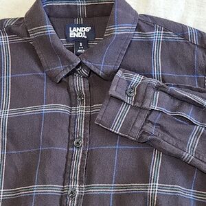 Lands' End Women's Small Plaid Shirt - Blue and Brown